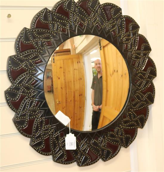 A William Wallis circular leather wall mirror W.57cm
